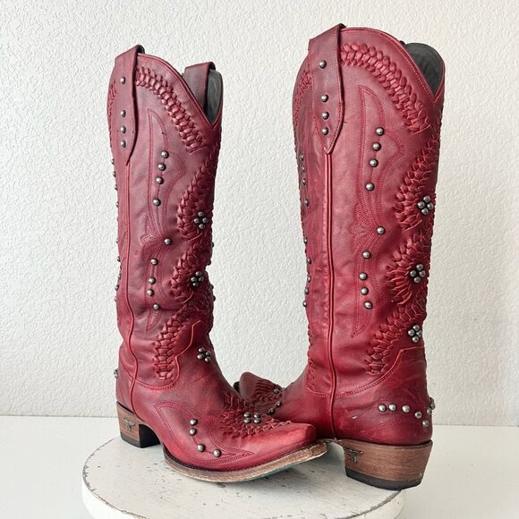 Lane Boots Shoes - Lane COSSETTE Womens Cowboy Boots 8.5 Red Leather Western Cowgirl Mid Calf Tall